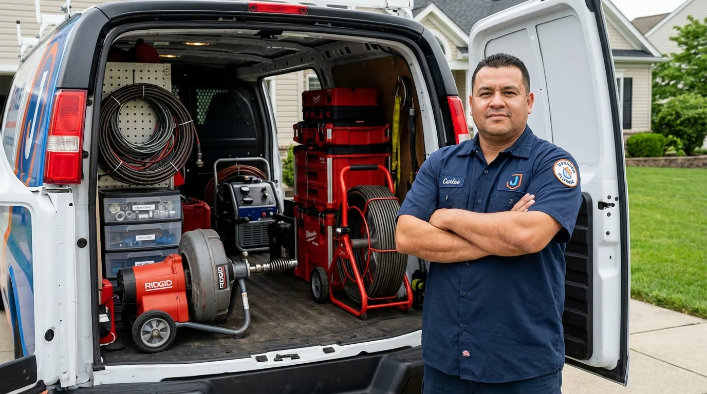 Professional drain cleaning equipment and Johns Plumbing LLC plumber in Trafalgar