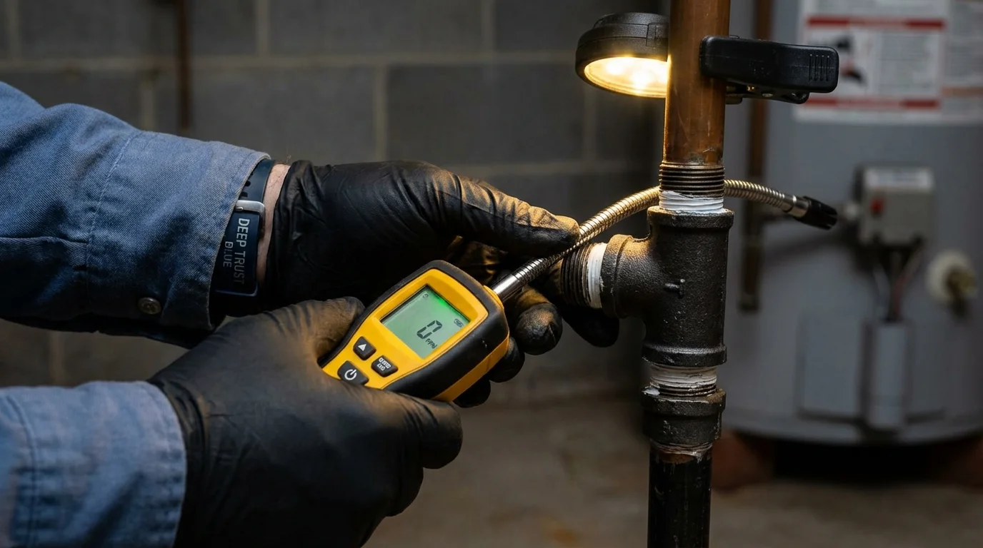 Gas leak detection with electronic sniffer by Johns Plumbing LLC in Trafalgar