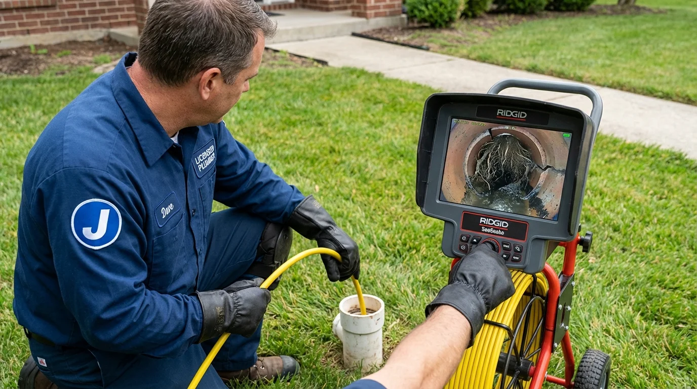 Sewer camera inspection being performed by Johns Plumbing LLC in Trafalgar